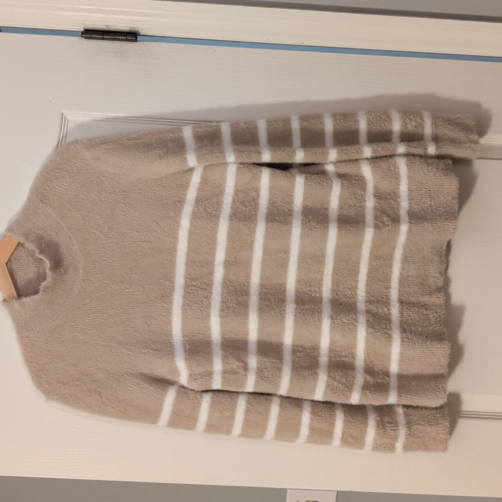 Cozy Tan and White Striped Sweater